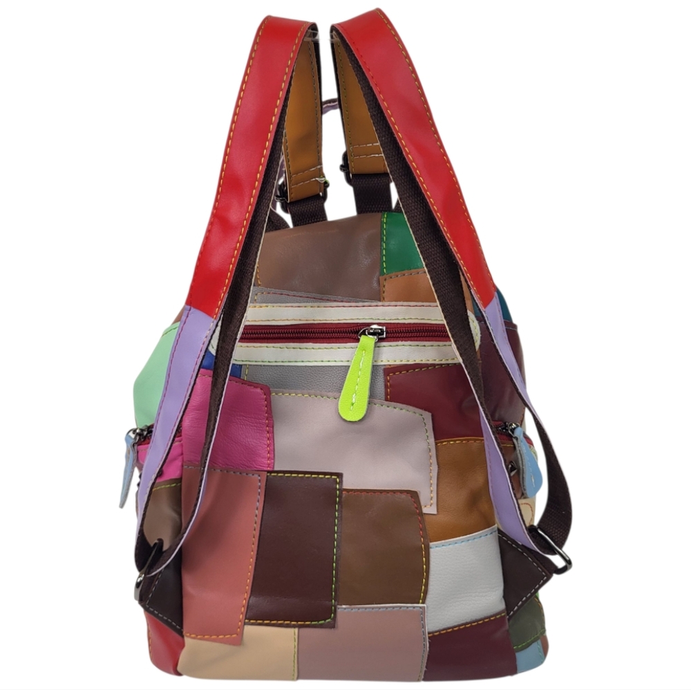 Colorful Leather Patchwork Backpack Purse - image 3